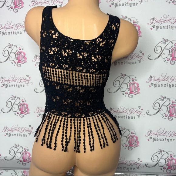 Breeze ever crochet tank top black boho bohemian knitted open shirt festival - Picture 3 of 6